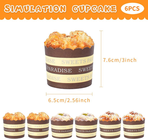 6 Fake Cupcake Simulation Sprinkle Artificial Food Cake Mixed Play Food Model Kitchen Decoration pcs