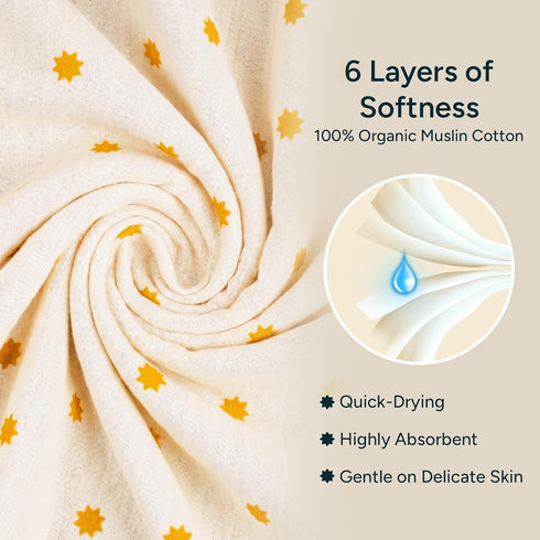 100% 30" 30", Hands-Free Hooded Towel - Organic Premium Muslin Cotton, x Ultra-Absorbent, Soft, Breathable