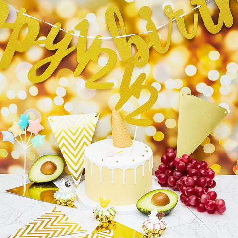 Boao Pre-Strung Half Birthday Decorations Set - 6 Months Happy 1/2 Birthday Banner, Gold Cake Topper, Triangle Flag