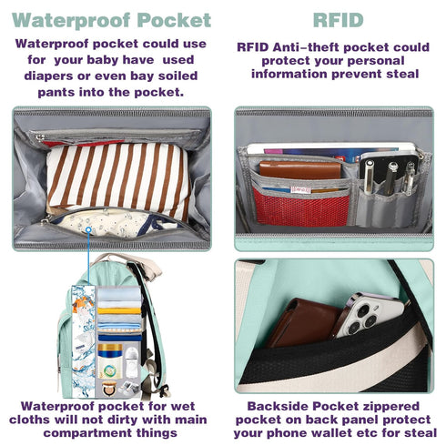 Backpack,Green backpack, Jiefeike Diaper Bag diaper bags for baby girl boy, girl diaper bag Insulated Pockets Portable