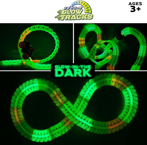 USA Toyz Zero-G Glow Race Track for Kids - 210pcs Glow in the Dark Flexible Race Car Track Set with Suction Cups, Slot