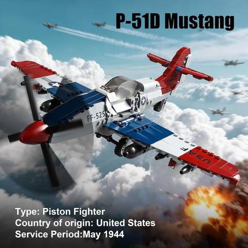 Mr.River WW2 Sets 262 P-51D Military Airplane Toy Building Compatible with Lego, Me Fighter Jet & Plane Army Model Kits