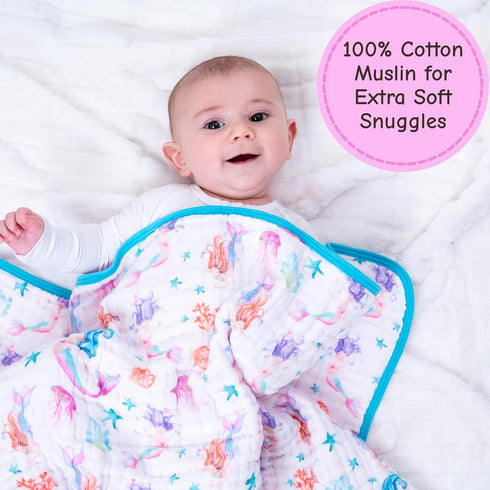 6-Layer 100% LollyBanks Muslin Baby Quilt, Organic Cotton Baby Blanket for Girls, Soft and Breathable Toddler Quilt