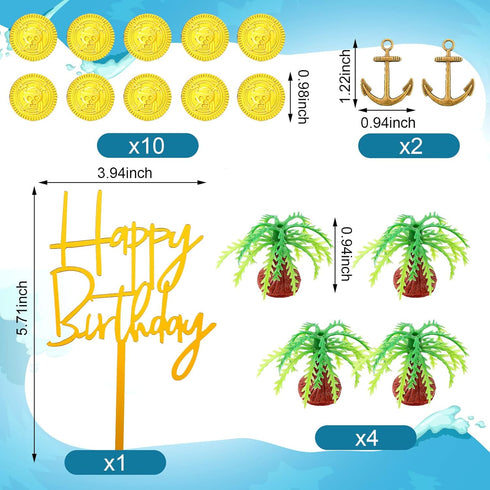 Charniol 32 Sailboat Set Pcs Pirate Ship Cake Topper Nautical Model Decoration Gold Coins Pirate Gems Treasure