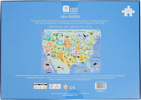 1000-piece USA Map Jigsaw Puzzle & Poster - Illustrated American Landmarks, Fun At Home Activities
