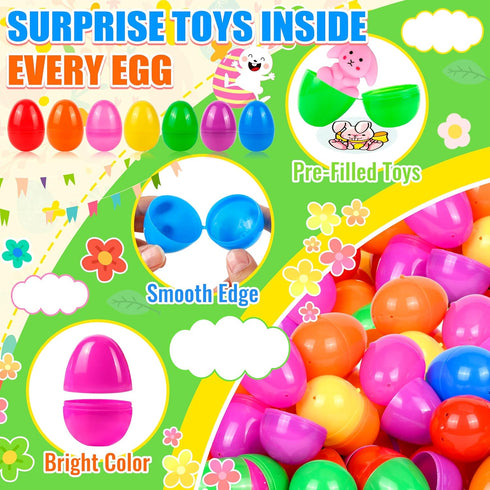 OCTERIC 330Pcs Set, 110 220 Colorful Prefilled Plastic Easter Plactic Eggs Filled with Assorted Toys Stickers Party