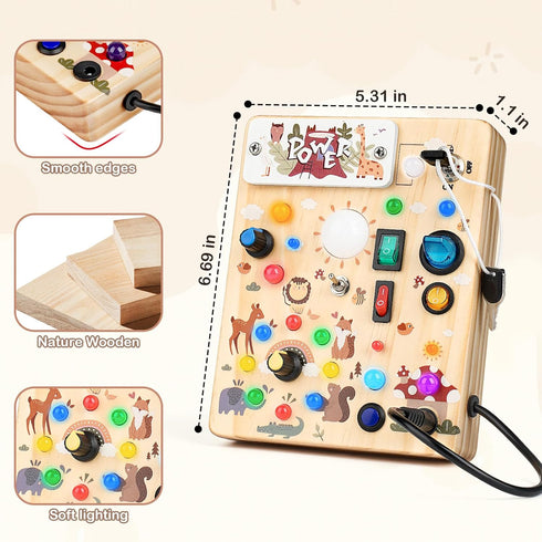1-3,Montessori 1 2 3 LED Busy Board for Toddlers Toy with Key Switch, Light Up Wood Activity Sensory Board for Fine