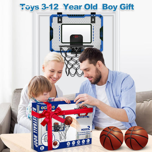 Indoor Basketball Hoop for Kids Age 5-10 - Over The Door Mini Hoop with Electronic Scoreboard & 3 Balls