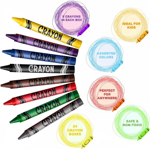 Packs, 24 Sets 8 Packs (192 count), 3+ ArtCreativity Bulk Crayon of of Crayons Classroom Crayons for Students