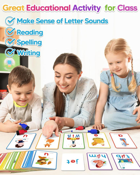 Gojmzo CVC Word Writing & Spelling Flash Cards, Preschool Learning Activities for Kindergarten Homeschool Supplies