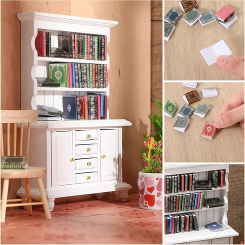 Chivertion 1:12 48 Scale Dollhouse Miniature Wooden Bookshelf Bookcase with Pcs Miniature Books Mini Tiny Books
