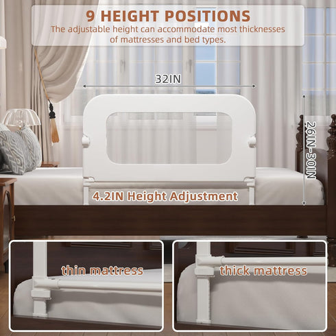 FigTime 32IN) Bed Rail for Toddlers, Baby Bed Rail Guard for Kids, Toddler Bed Rails with Reinforced Anchor Fit, Height