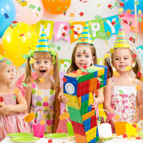 Number 7 Building Blocks Piñata, 16.5 Inch Party Supplies for 7th Birthday Decorations with Confetti Blocks Theme