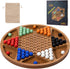 12-Inch Set 60 6 12 Wooden Chinese Checkers - Classic Round Design with Acrylic Marbles in Vibrant Colors - Includes