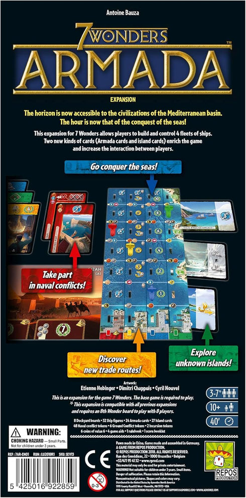 7 Wonders Armada Expansion - Naval Warfare Strategy Game for Ages 10+, 3-7 Players, 40 Minute Playtime