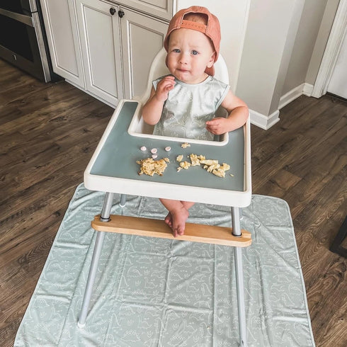 45" 45 BapronBaby Dino Friends Sage Splash Mat - Waterproof Catch-All for Under High Chairs, Floors, Tables, Playtime