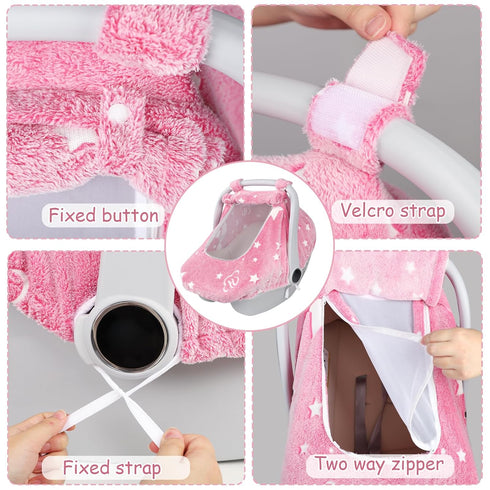 2 Car Seat Cover Baby Girls Boys, Soft Flannel Infant Carseat Cover with Zipper Windows, Star Carrier Cover Canopy Glow