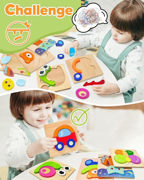 Bekayshad 12 Pack Wooden Puzzles for Toddlers, Animal Jigsaw Montessori Toys, Educational Gifts for Ages 1-3