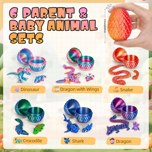 12PCS 3D 6 Set 3D 3-D TBOLINE Parent-Child Printed Animals Toys, Printed Wiglets Toys with Mini Animals Inside, Cute