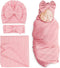DRESHOW BQUBO Newborn Receiving Blanket Toddler Warm for Girls with Matching Bow Hat and Headband Gift