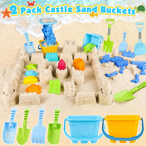 Oisacirg 3-10 Beach Toys for Kids Toddlers, Sand Castle Toys with Bucket, Water Wheel, Long Shovel, Dinosaur Travel