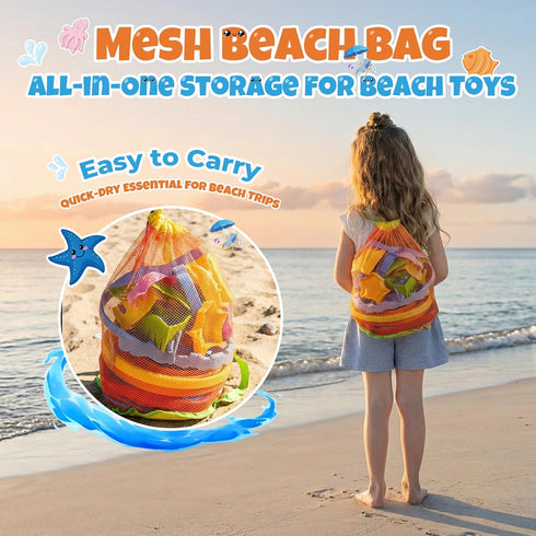 Cozycharm Set 3 3 3 9 Backpack Summer Beach Sand Toys for Toddlers, Portable Travel Beach Toys with Collapsible