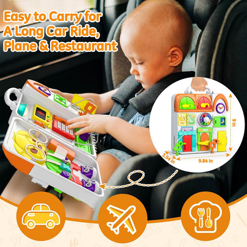 Busy Board Montessori Toys for 1+ Year Old, Sensory Educational Travel Toys for Toddlers 1-3 Year Old