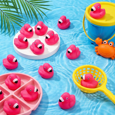 50 Goaste Pieces Flamingo Rubber Ducks Bulk, Pink Flamingo Bath Toys, Cute Floating Squeaky Bathtub Ducks for Baby