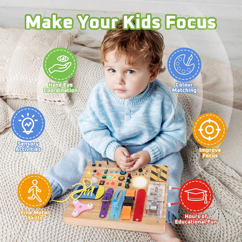 Toddler Busy Board | Montessori Toys for 1-3 Year Old Boys | Sensory Travel Learning Activities Gift