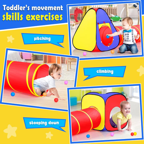 Kids Play Tent with Ball Pit, Crawl Tunnel, and Castle Tent, Pop Up Playhouse for Boys and Girls Indoor and Outdoor