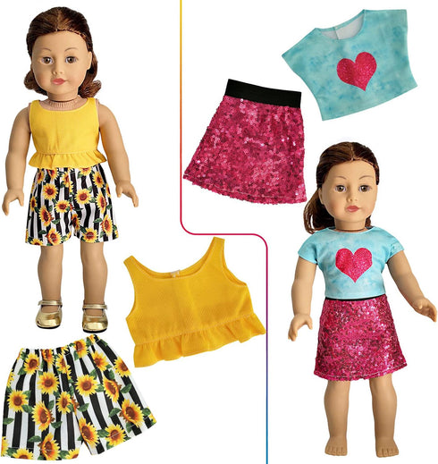 HOAKWA 18 Inch 18" 19 8 Sets American Doll Clothes and Accessories for Doll, Clothes Dress, Total Pcs Including