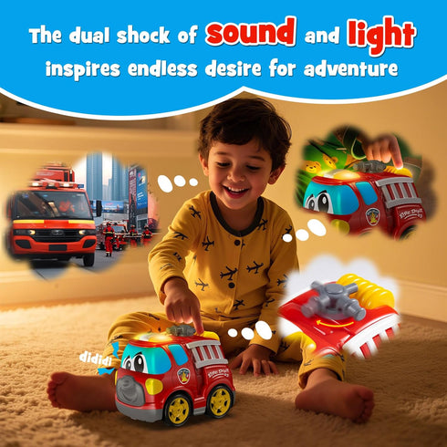 2.4G 1-5 AEROQUEST Remote Control Car, Cartoon Emergency Vehicle, RC Fire Truck Engine Toys with Lights & Music