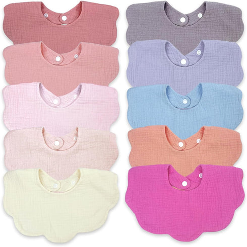 EllieHouse Baby Bibs for Girls Boys 10Pack Muslin Drool Teeth Drooling Teething