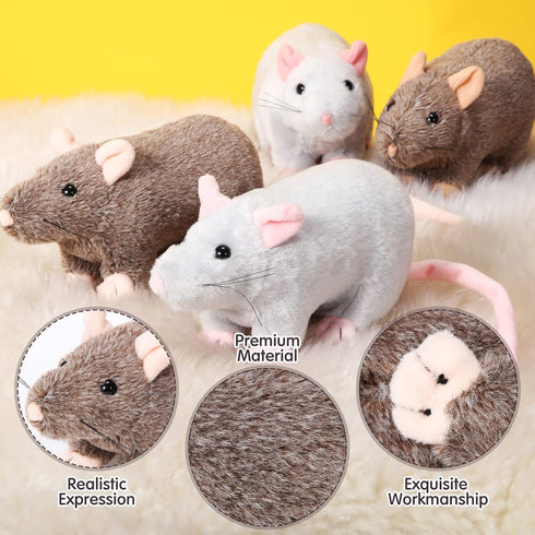 Honoson 8 Pcs Realistic Rat Plush Stuffed Animals, 7 Inch Brown & Gray Mouse Plushies for Party Favors