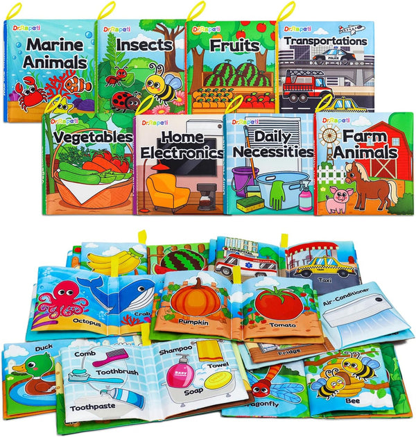 Dr.Rapeti Soft Cloth Baby Books, 8-Pack Washable Crinkle Books for Infant Toddler Learning Gifts