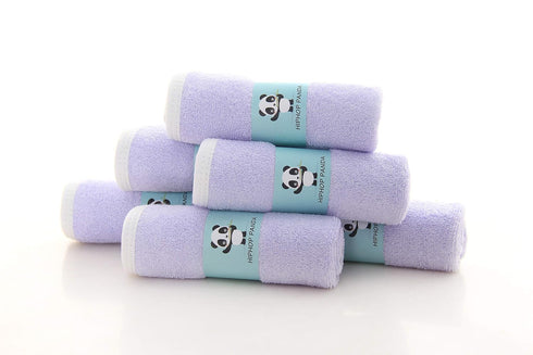 HIPHOP PANDA Baby Washcloths, Rayon Made from Bamboo - 2 Layer Ultra Soft Absorbent Newborn Bath Towel, Purple, 6 Pack