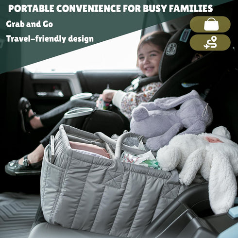 Large Diaper Caddy Organizer with Handle Neutral Boy Girl Baby Basket for Nursery, Car, Changing Table Portable Baby