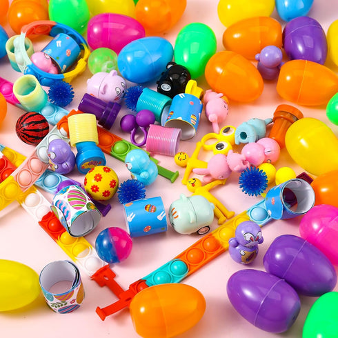 60PCS Prefilled Easter Eggs with Toys Inside, Easter Basket Eggs Filled Stuffers, Easters Theme Party Favors Fidget