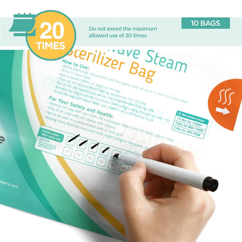 10 Pack Microwave Sterilizer for Baby Bottles Pacifier Sanitizer and Breast Pump Sterilizer Bags Portable Travel