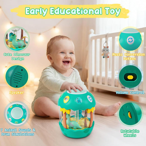 6-12 0-6 12-18 Tummy M SANMERSEN Baby Boy Toys Months, Dinosaur Rotating Light Up Musical Baby Toys for Months Newborn
