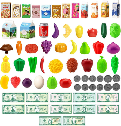 102pcs Set 3+ Jovow Kids Shopping Cart Trolley Play with Pretend Food and Accessories,Perfect for Ages Pretend Play
