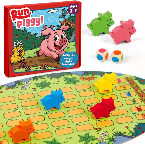 SkilLify Run Piggy Cooperative Board Game, Adorable Family Dice Game for Kids Ages