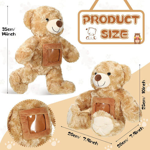 Bear with Voice Recording Remembrance Stuffed Animal with Picture Recordable Messages Memorial Toy for Baby Shower Birthday Gift, Recording Gifts(Brown, 12 Inch)