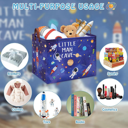 Astronaut Nursery Basket Laundry Hamper,Space Storage Basket with Inspirational Quotes, Planets Boy Room Decor Toy Box