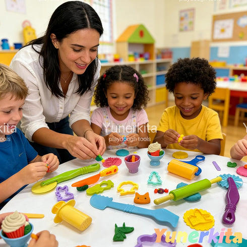 Yunerkita 9PCS Set, 3-8,No Dough Tools Kids ABS Clay Molds Kit with Roller, Scissors & Cutters Non-Toxic ASTM