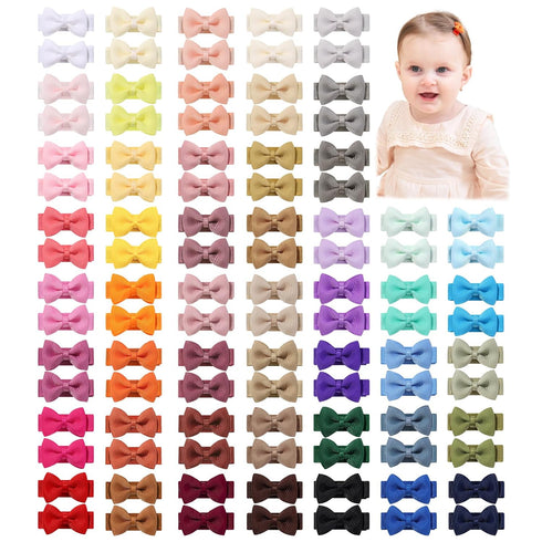 YHXX YLEN Baby Hair Bows for Girls | Mini Fully Lined Grosgrain Ribbon Hair Clips, 100PCS (50 Colors in Pairs)