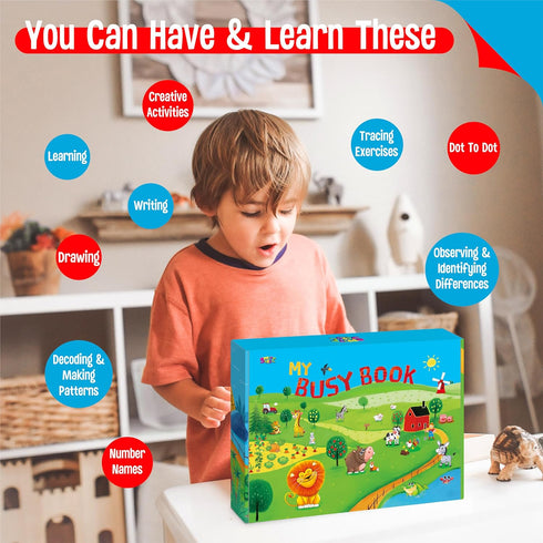 Preschool Busy Book, 30 Themes Activities, Montessori Learning Toy for Alphabet/Numbers/Shapes for Boys & Girls