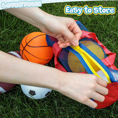 LovesTown 5PCS Sports Balls with Pump, 4" Inflatable Playground Balls with Duffle Bag for Toddlers Kids
