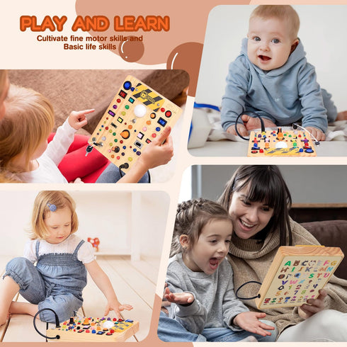 19 1 2 3 1 2 3 Busy Board with LED Light Switches, Montessori Toys for Years Old, Wooden Sensory Board, Toddlers