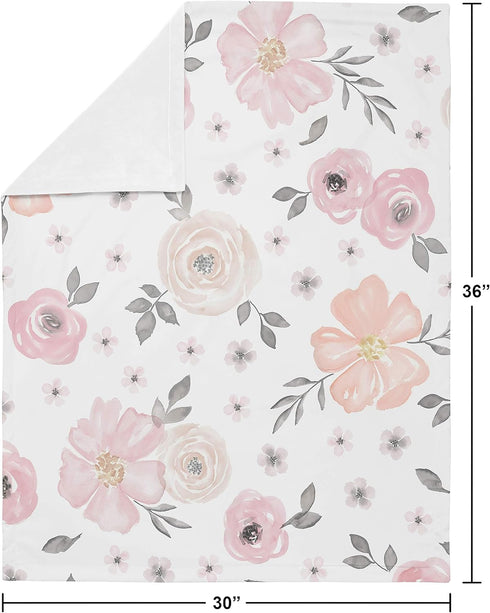 30x36in Sweet Jojo Designs Soft Baby Blanket (Pink/Grey Boho Floral) for Girls, Infant, Newborns, Toddler - Stroller